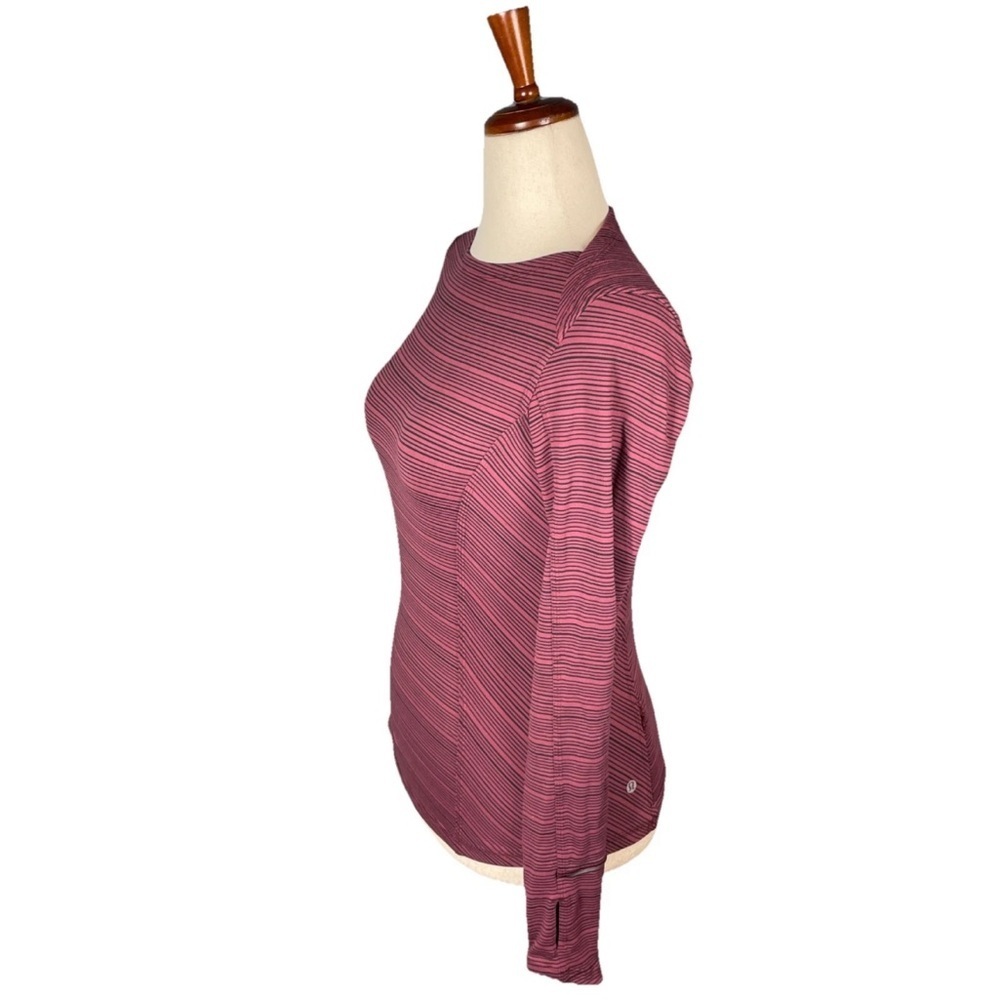 LULULEMON KANTO CATCH ME LONG SLEEVE TOP STRIPE WINE BERRY BLACK YOGA Size 6 - Picture 2 of 6